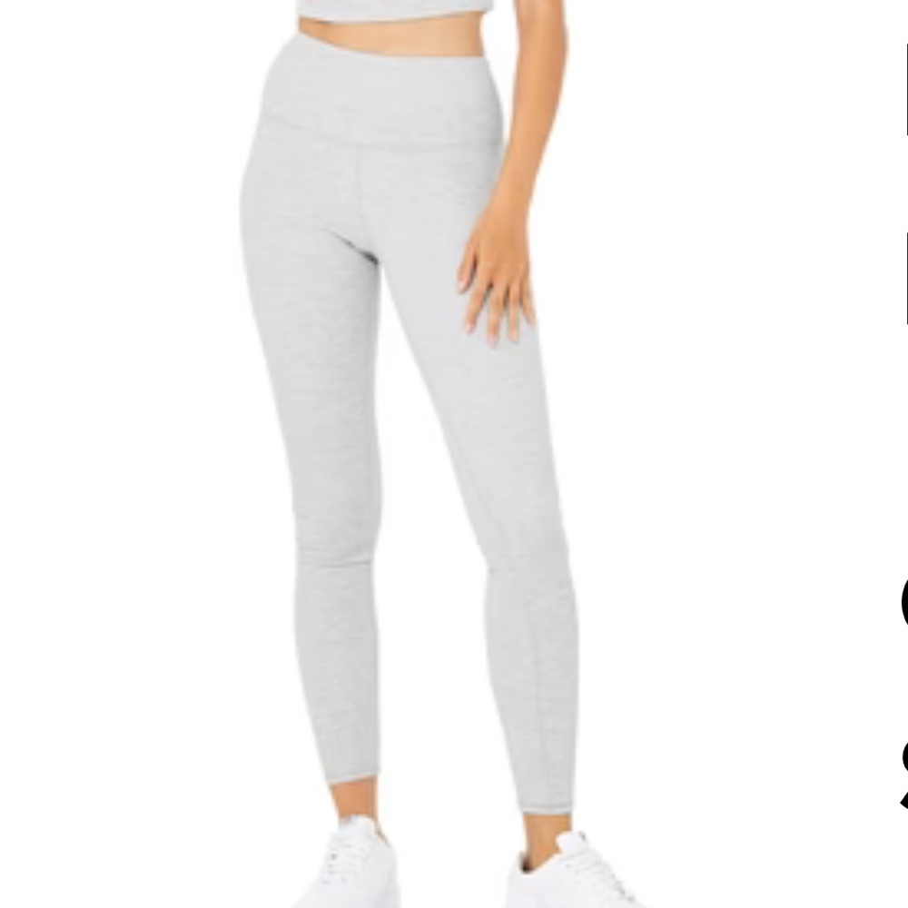 ALO Yoga High-Waist Micro Waffle LowKey Leggings- Light Gray